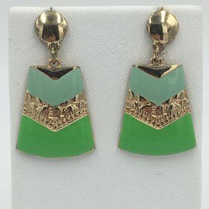 Mint Green ENAMELED Gold Tone Summer Dangle Post Pierced EARRINGS